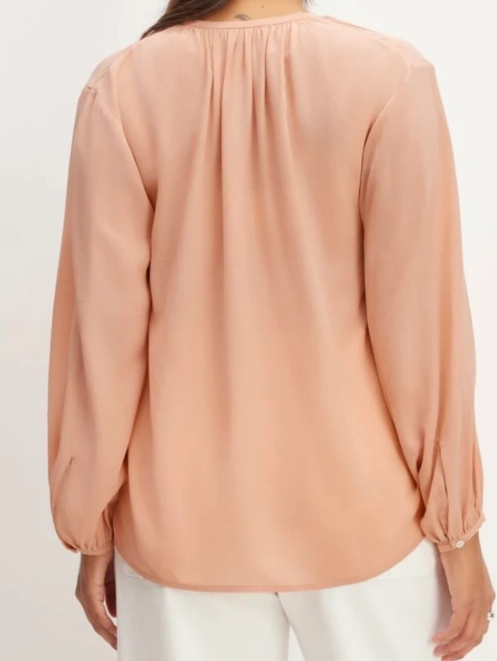 Forever 21 Peach Blush Pink Chiffon Sheer Long Sleeve Blouse Top Medium